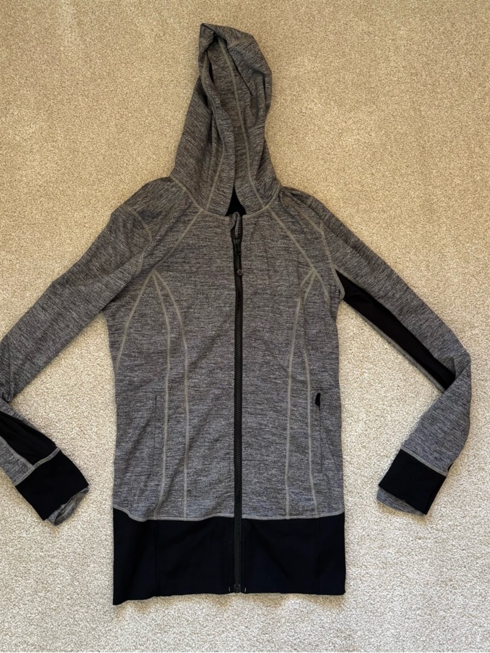 Lululemon Women's Full Zip Hooded Track Jacket Black/Grey long Size 6
